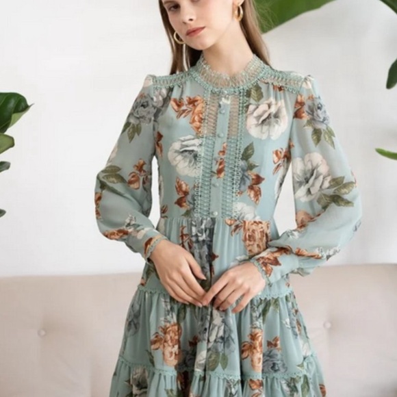 Chicwish Dresses & Skirts - Chicwish Sage Green Floral Dress